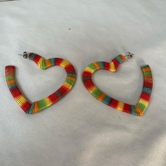 Rainbow wrapped large open heart earrings - Picture 2 of 6